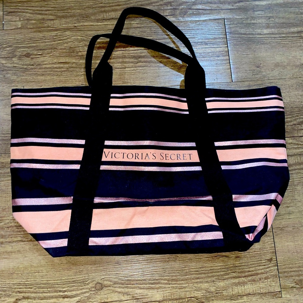 Pink and black strip tote